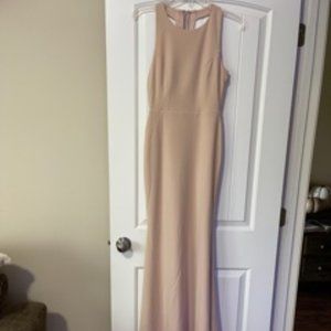 Lulus Elegant Formal Long Tan Dress with Cut Out Back Detail - Size Small